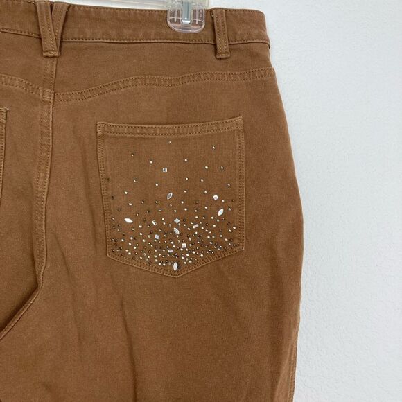 Dream Jeans by Quacker Factory in cinnamon w/rhinestone pockets & accents - Picture 5 of 11